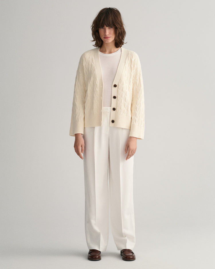 Sweter rozpinany damski z długim rękawem i klasycznym kołnierzem relaxed fit