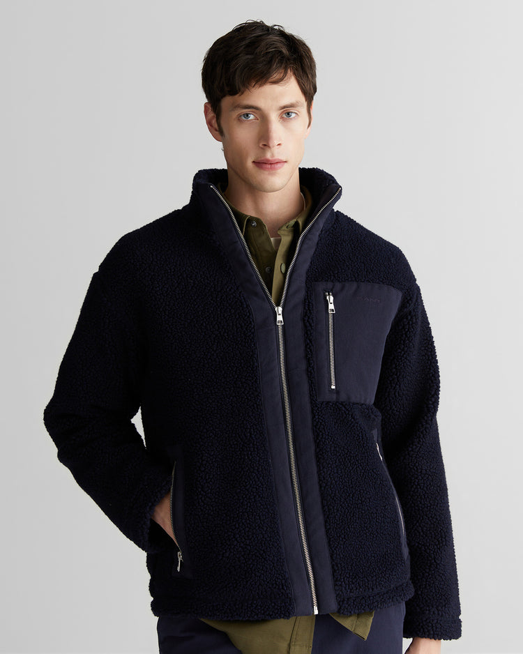 Kurtka męska z zamkiem i długim rękawem relaxed fit granatowa