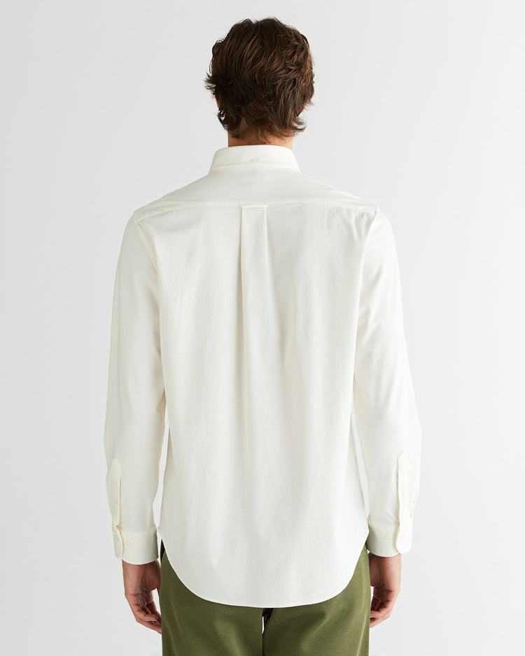 Męska kremowa koszula regular fit z kołnierzykiem na guziki
