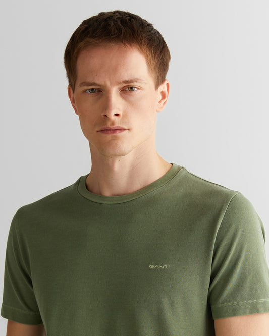 T-shirt męski z okrągłym kołnierzykiem slim fit zielony