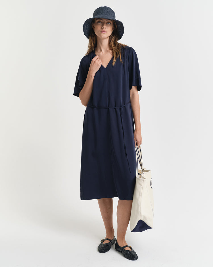 Sukienka damska z krótkim rękawem z dekoltem V relaxed fit niebieska