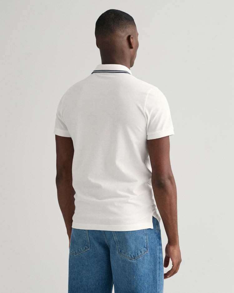 Bawełniany polo męski z krótkim rękawem regular fit beżowy