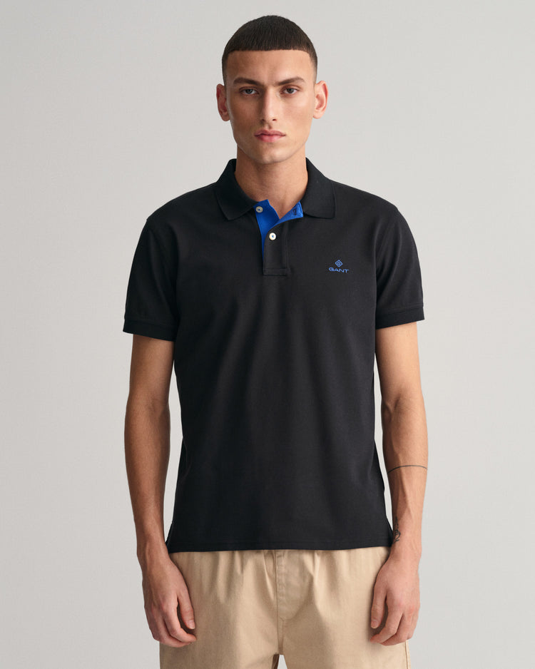 Polo męski z krótkim rękawem slim fit czarny