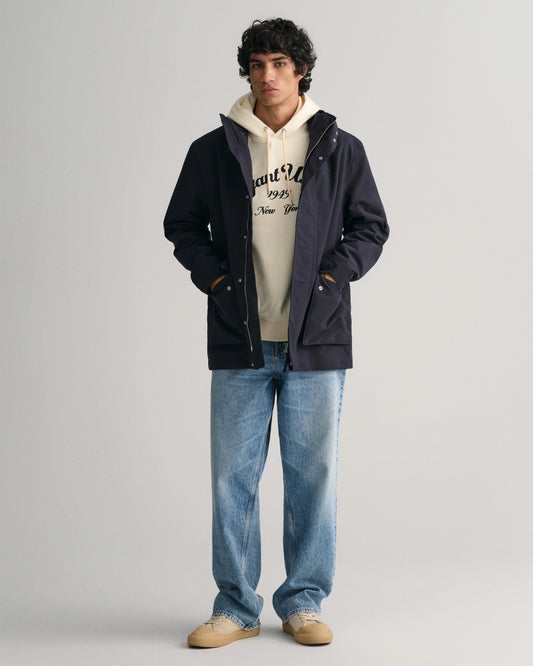 Kurtka męska z kapturem z nadrukiem regular fit granatowa