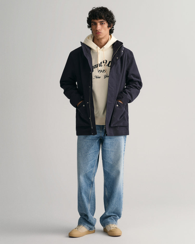 Kurtka męska z kapturem z nadrukiem regular fit granatowa