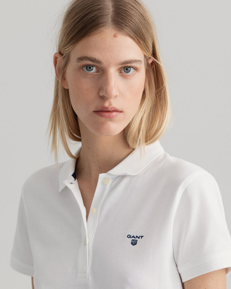 Bawełniana polo damska z krótkim rękawem regular fit biała