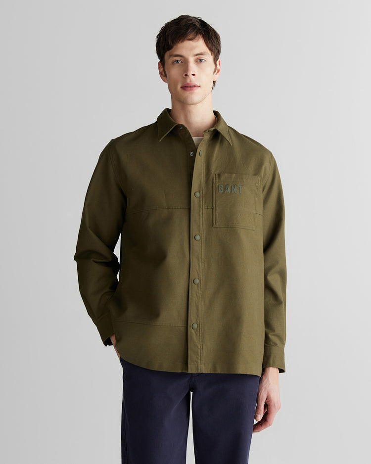 Koszula męska z nadrukiem z długim rękawem oversize fit zielona