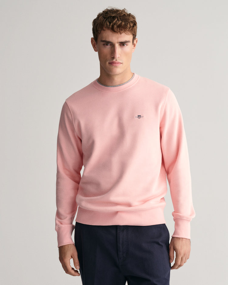 Bluza męska z okrągłym kołnierzykiem regular fit różowa