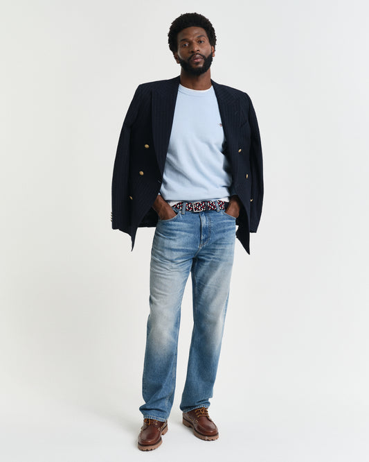 Bawełniany sweter męski z okrągłym dekoltem i długim rękawem regular fit