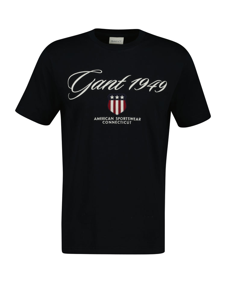 T-shirt męski z nadrukiem i okrągłym kołnierzykiem regular fit czarny