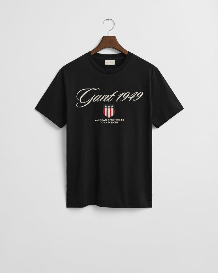T-shirt męski z nadrukiem i okrągłym kołnierzykiem regular fit czarny