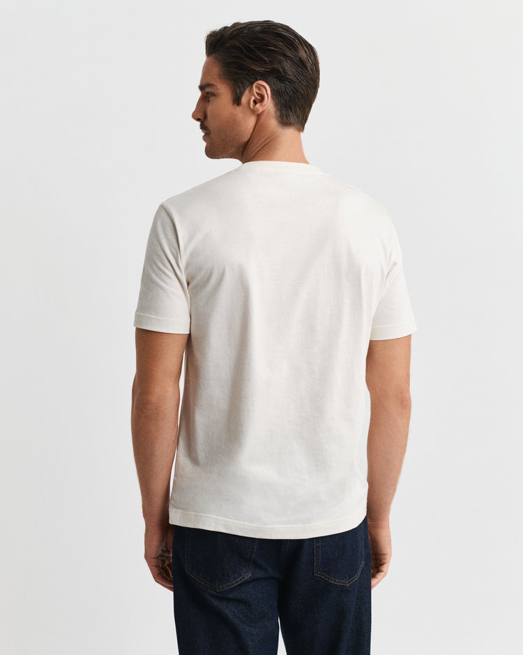T-shirt męski z nadrukiem regular fit kremowy