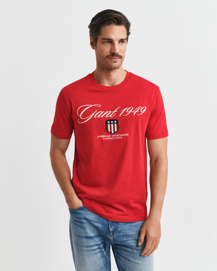 T-shirt męski z nadrukiem regular fit czerwony