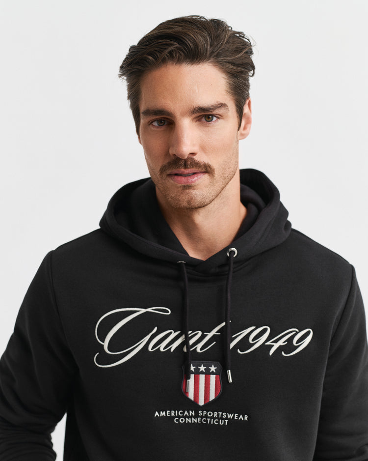 Bluza męska z nadrukiem z kapturem regular fit czarna