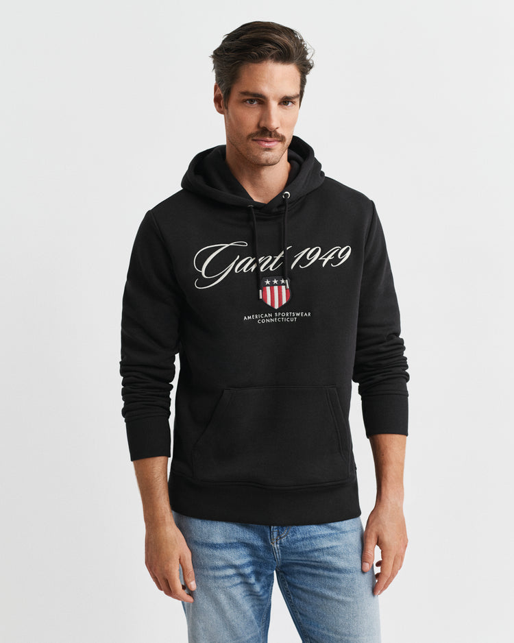 Bluza męska z nadrukiem z kapturem regular fit czarna