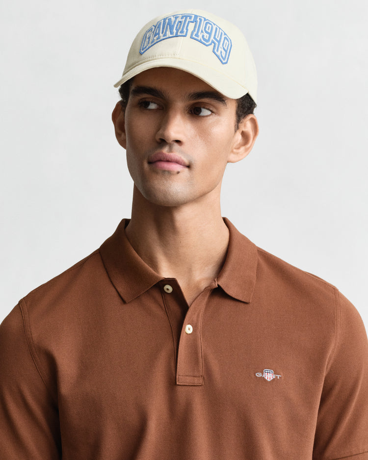 Bawełniana polo męska z krótkim rękawem regular fit brązowa