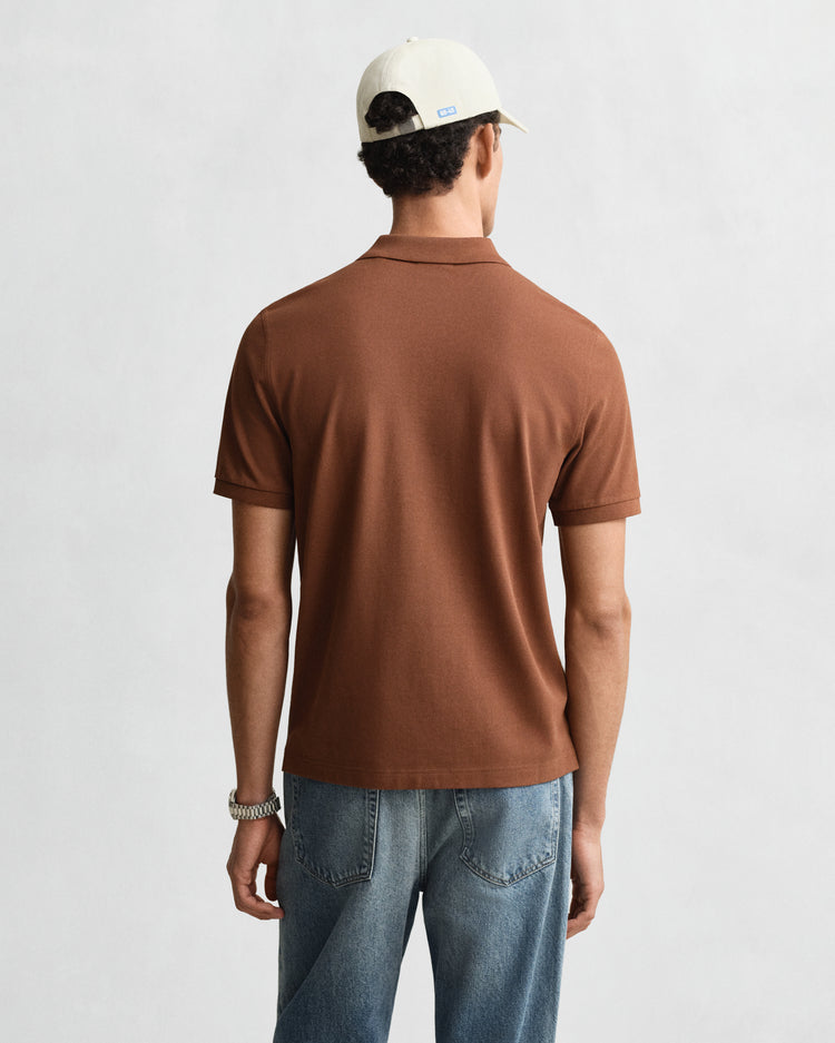 Bawełniana polo męska z krótkim rękawem regular fit brązowa
