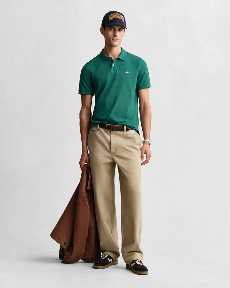 Bawełniany polo męski z krótkim rękawem regular fit zielony