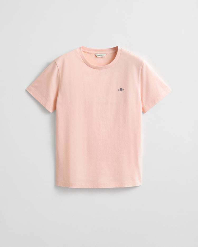 Bawełniana koszulka damska z okrągłym kołnierzykiem regular fit różowa