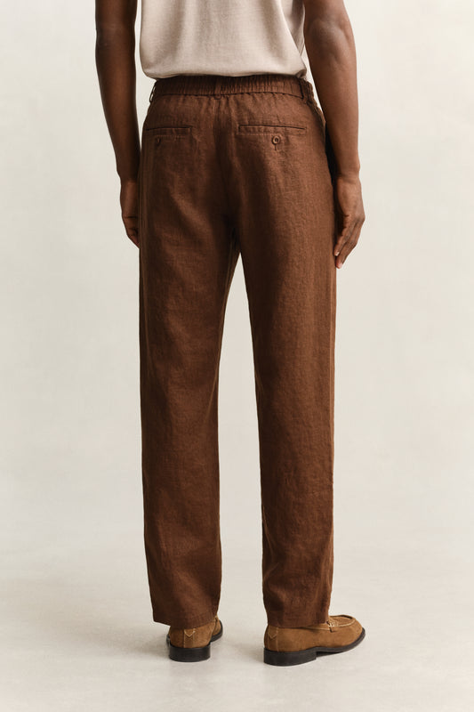 Lniane spodnie męskie regular fit brązowe