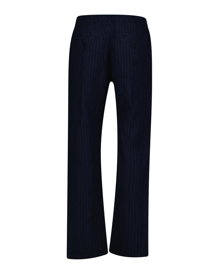 Lniane spodnie męskie w paski regular fit granatowe