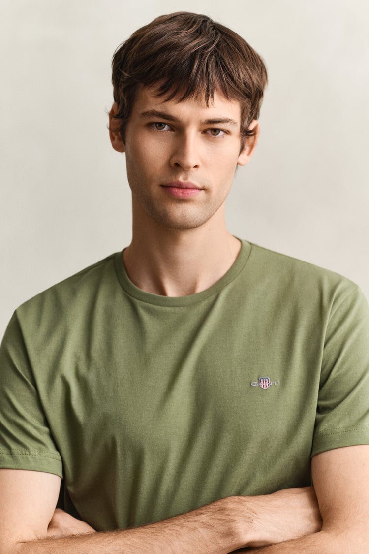 Bawełniany t-shirt męski z okrągłym kołnierzykiem regular fit zielony