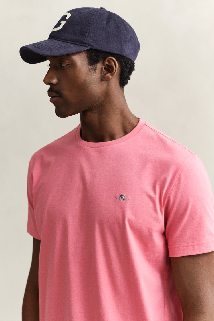 Bawełniana koszulka męska z okrągłym dekoltem regular fit różowa