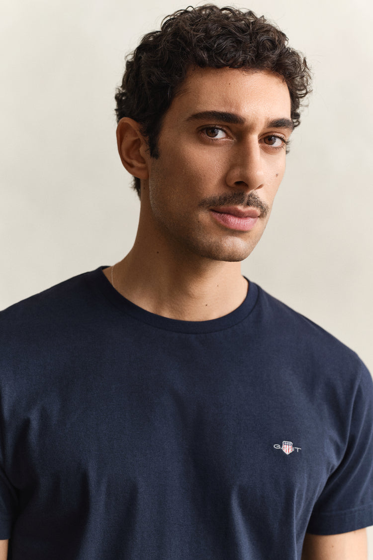 T-shirt męski z okrągłym dekoltem slim fit granatowy