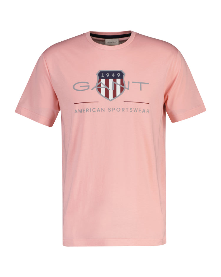 Bawełniany t-shirt męski z nadrukiem regular fit różowy