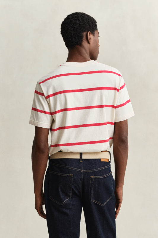 Bawełniany t-shirt męski w paski z okrągłym kołnierzykiem regular fit