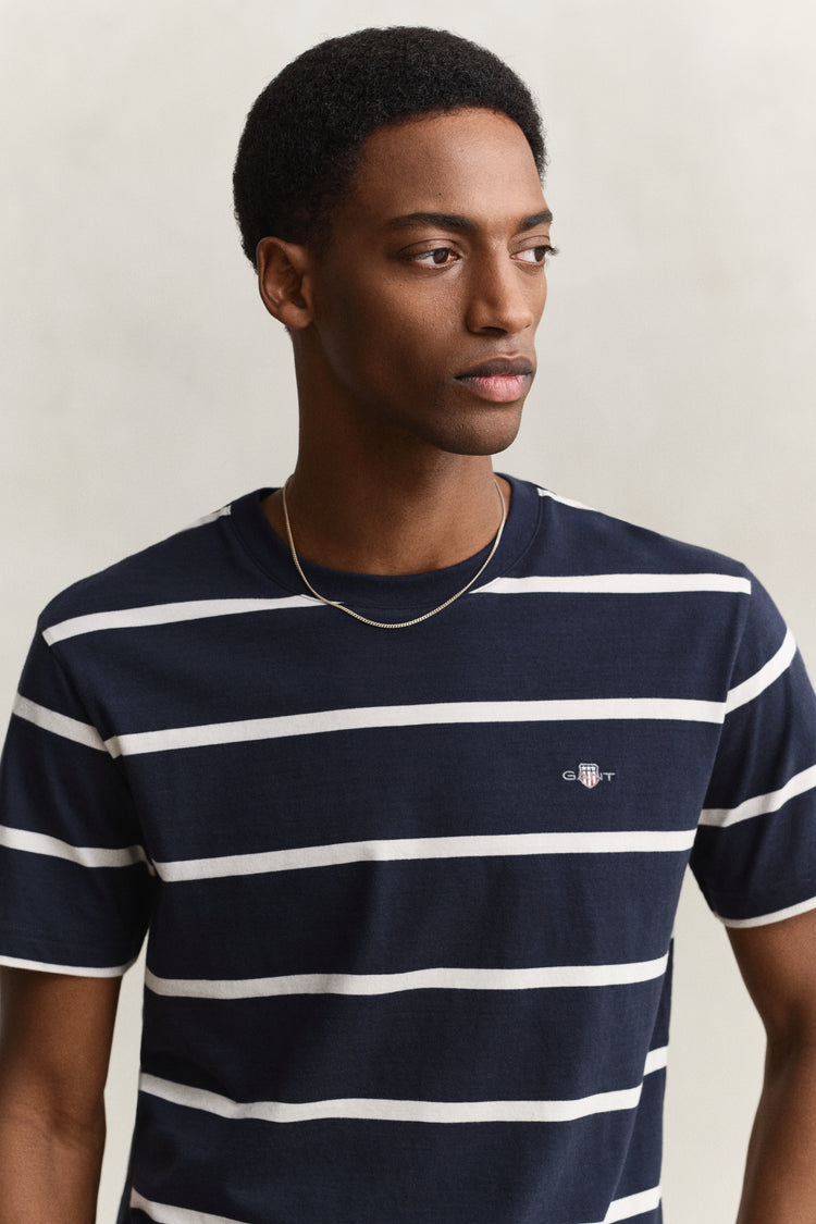 Bawełniany t-shirt męski w paski z okrągłym kołnierzykiem regular fit