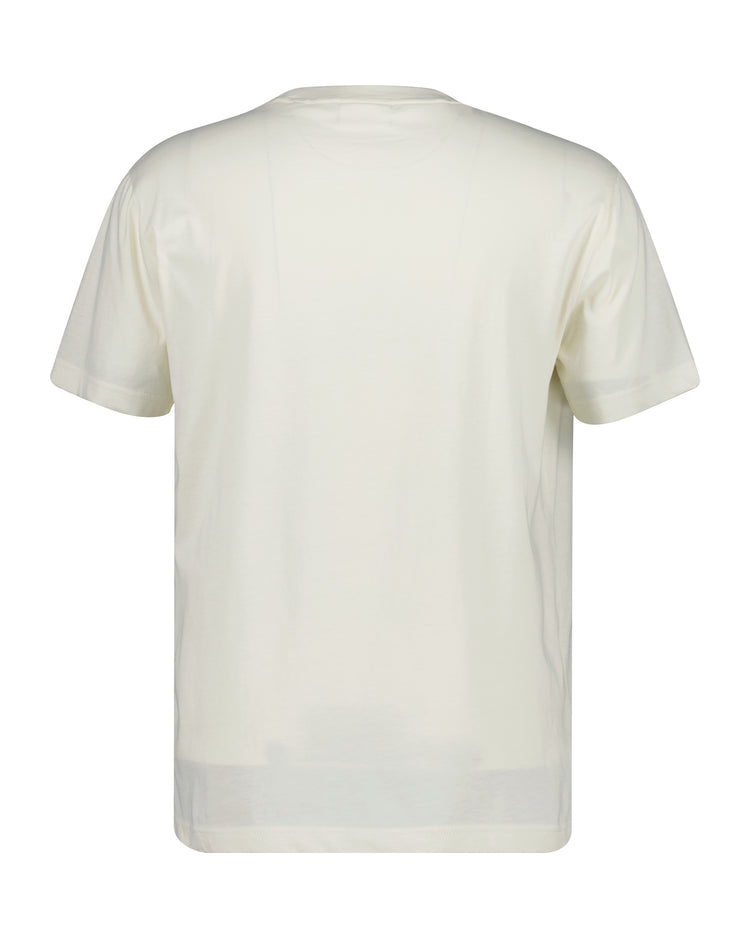 Bawełniany t-shirt męski z nadrukiem regular fit kremowy