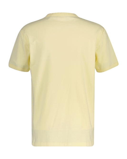 Bawełniany t-shirt męski z nadrukiem i okrągłym kołnierzykiem regular fit żółty