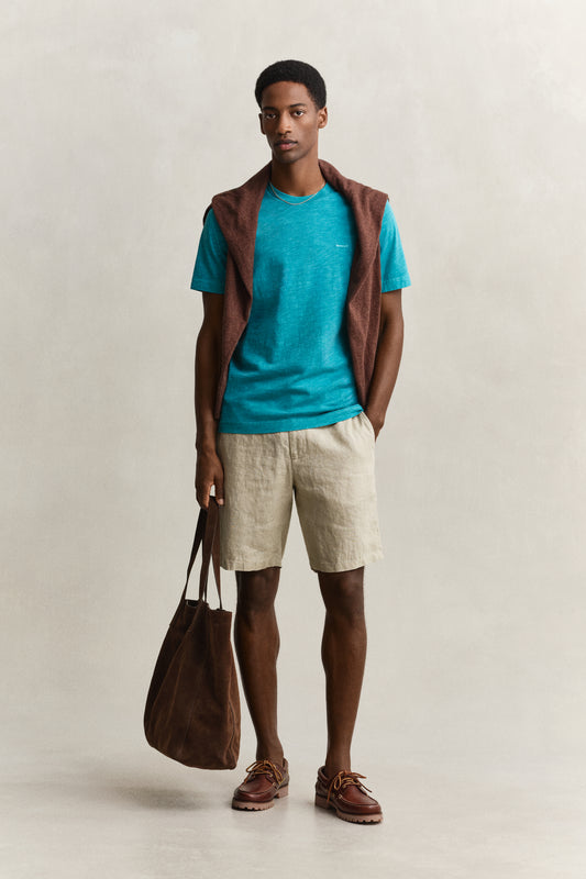 Bawełniany t-shirt męski z okrągłym dekoltem regular fit niebieski