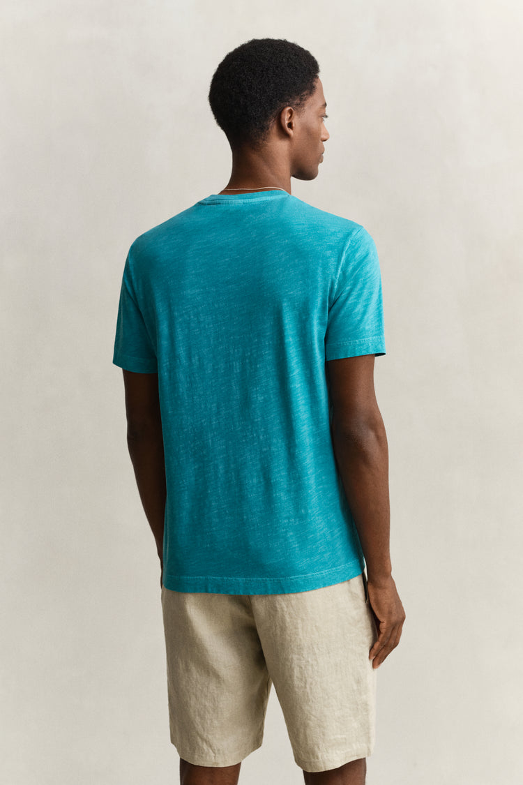 Bawełniany t-shirt męski z okrągłym dekoltem regular fit niebieski