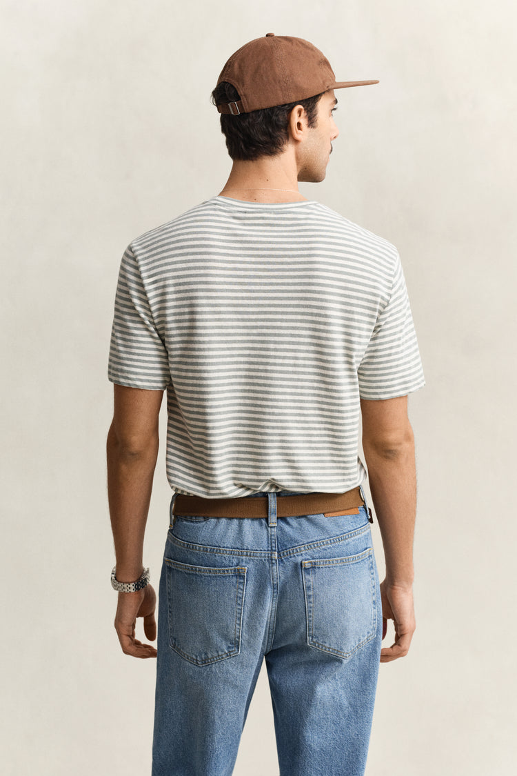 T-shirt męski w paski z krótkim rękawem regular fit szary