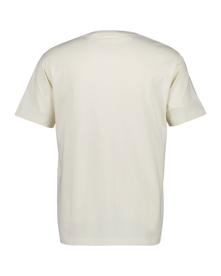 Bawełniany t-shirt męski z nadrukiem regular fit kremowy