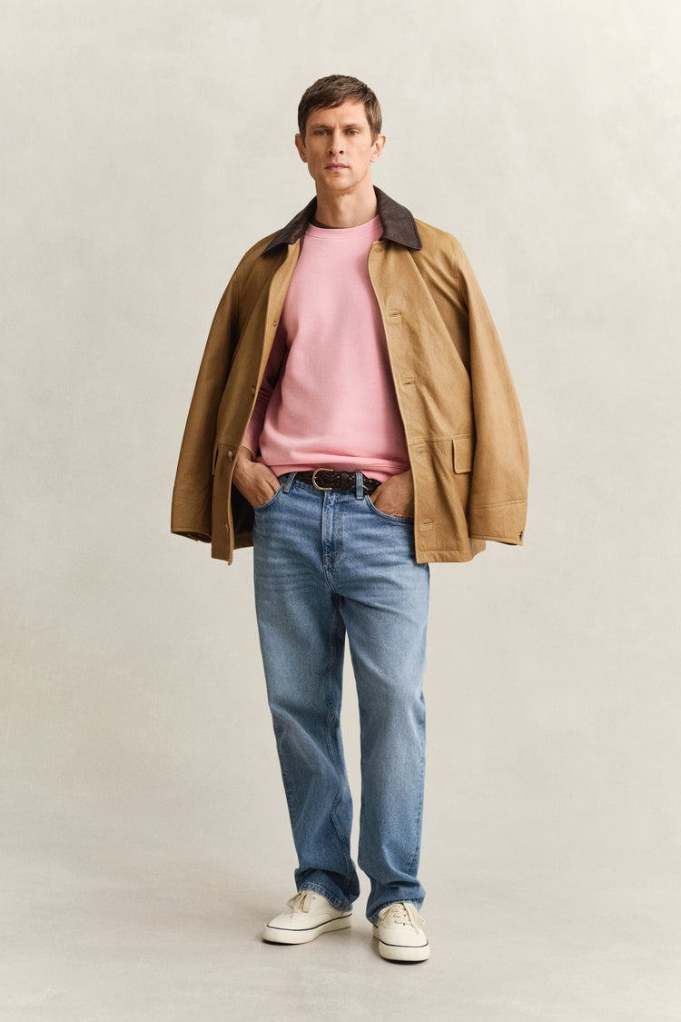 Bluza męska z okrągłym kołnierzykiem regular fit różowa