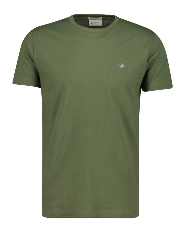 Bawełniany t-shirt męski z okrągłym kołnierzykiem slim fit zielony