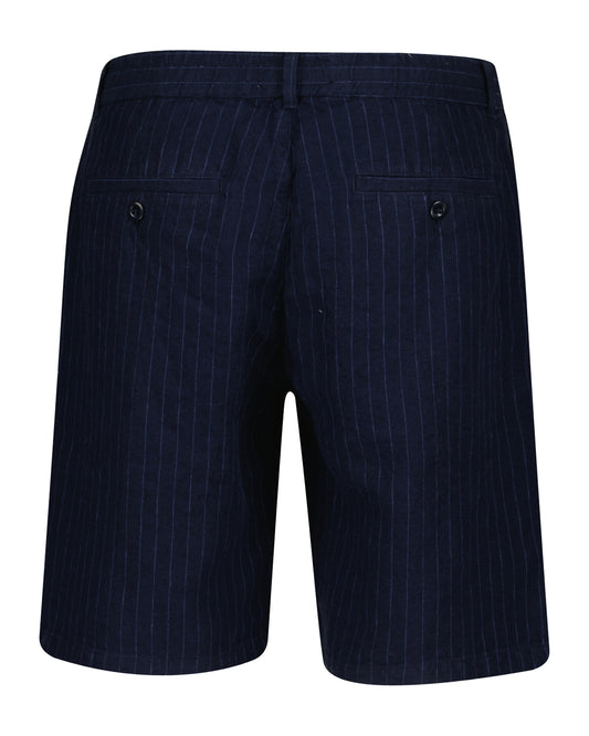 Lniane szorty męskie w paski regular fit granatowe