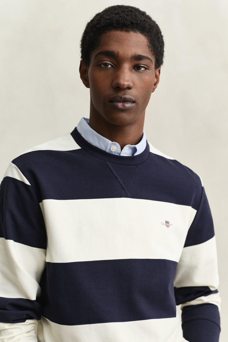 Bawełniana bluza męska w paski regular fit granatowa