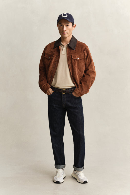 Bawełniane polo męskie z krótkim rękawem regular fit beżowe