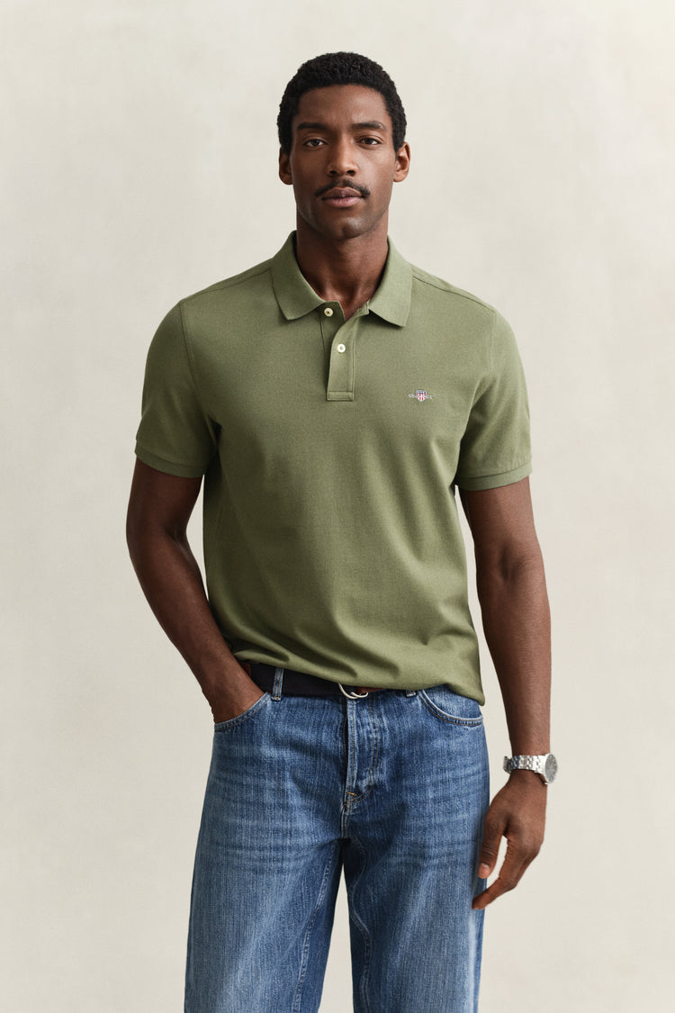 Bawełniane polo męskie z krótkim rękawem regular fit zielone
