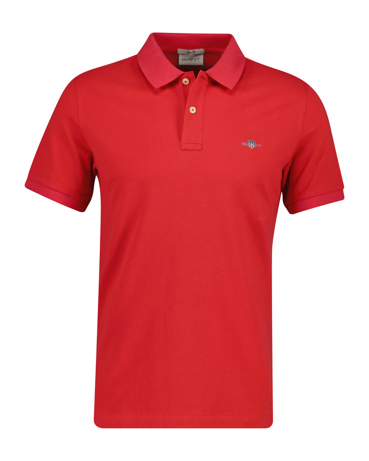 Bawełniana męska koszulka polo z krótkim rękawem slim fit czerwona