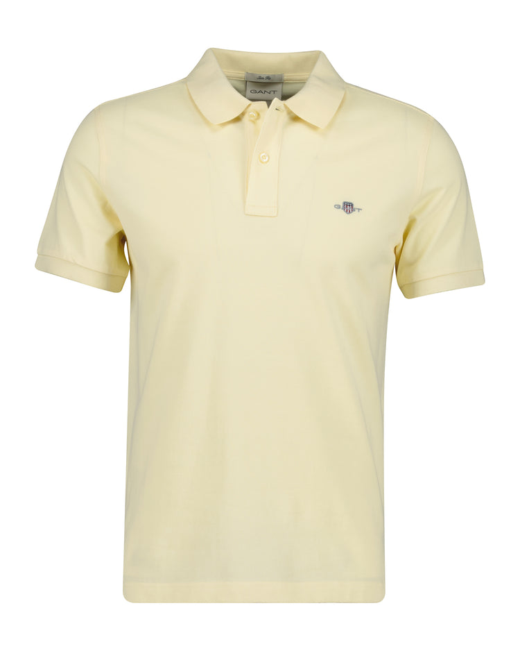 Bawełniane polo męskie z krótkim rękawem slim fit żółte