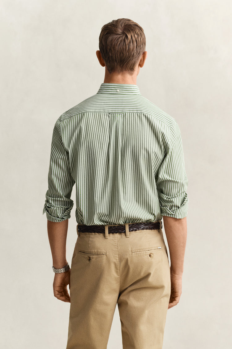 Bawełniana koszula męska w paski z długim rękawem regular fit zielona