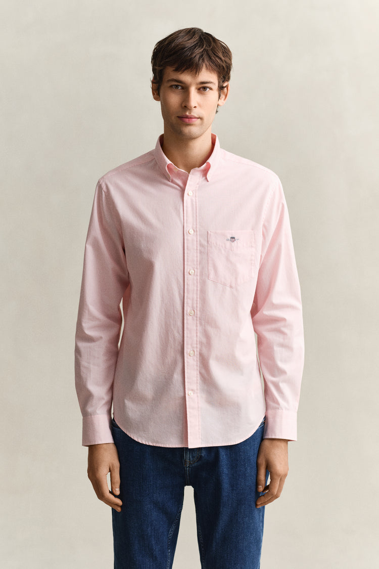 Bawełniana koszula męska w paski z długim rękawem regular fit