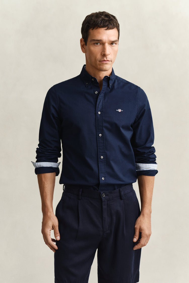 Koszula męska z długim rękawem slim fit granatowa