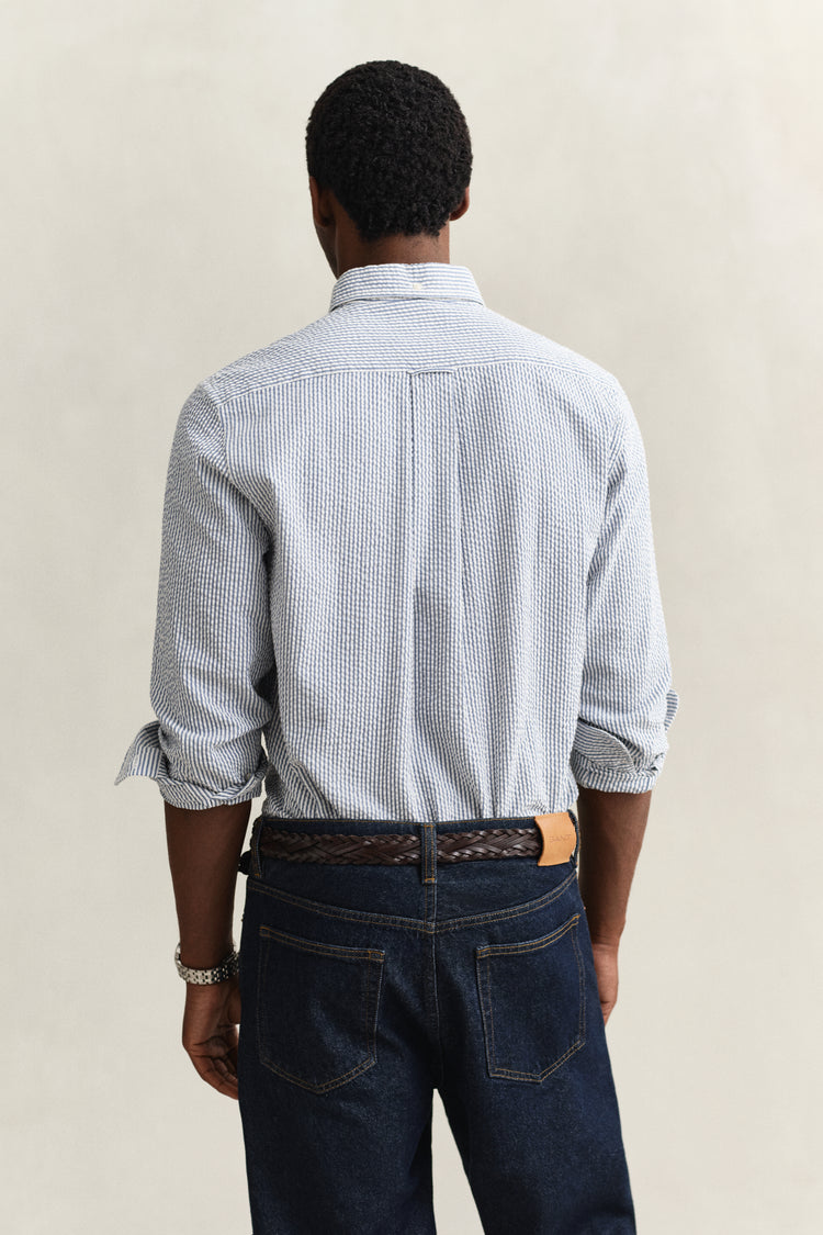 Bawełniana koszula męska w paski z długim rękawem regular fit