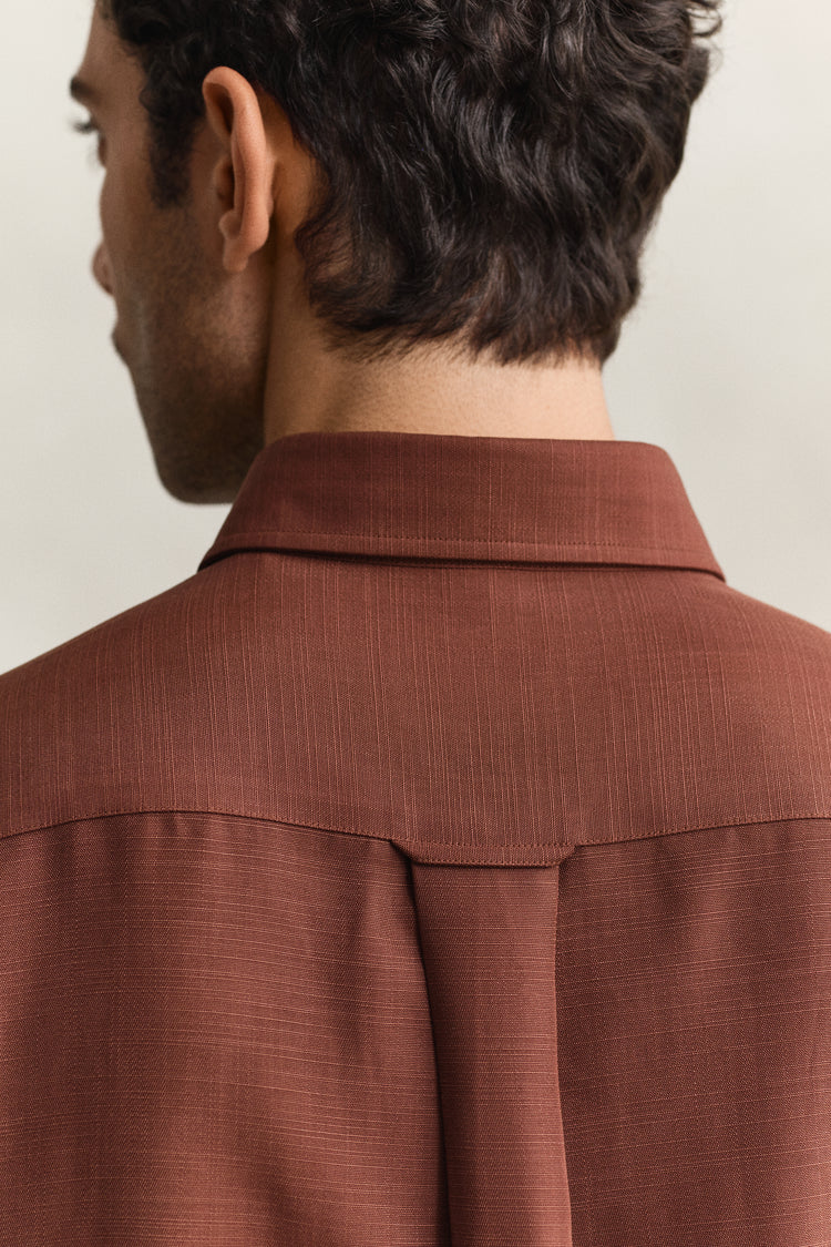 Lyocellowa koszula męska z długim rękawem regular fit brązowa